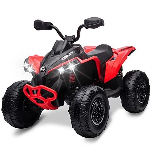 Kids ATV 4 Wheeler, 12V Ride on Toy Car Can-am Quad Electric Vehicles with Remote Control LED Lights, Spring Suspension