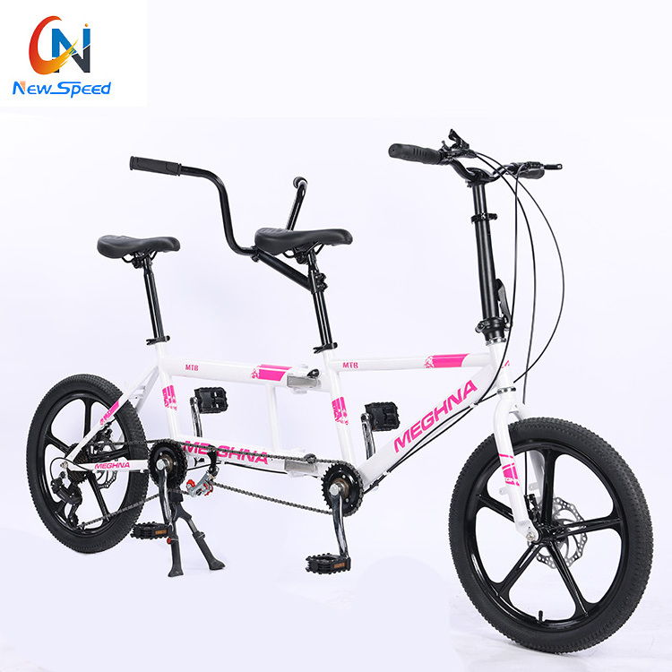 Lightweight double seat folding tandem bike/ sightseeing leisure adult foldable tandem bicycle