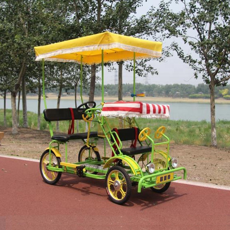 Manufacturer classic HIGH QUALITY Four Wheel Bike Surrey 4 seater Bike with led lights and baby seat BICYCLE