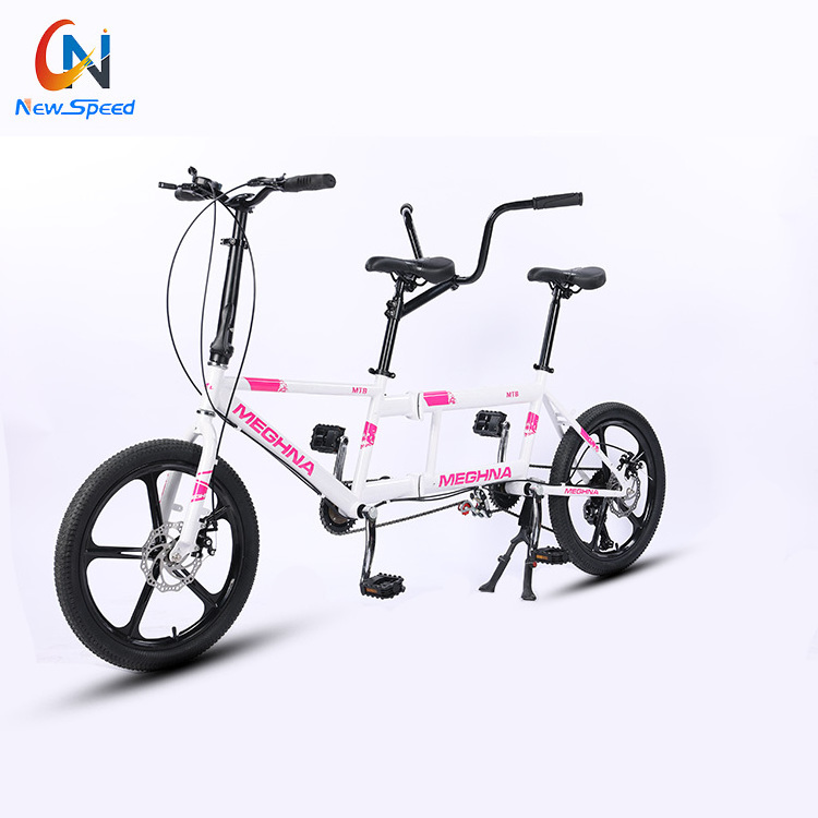 Lightweight double seat folding tandem bike/ sightseeing leisure adult foldable tandem bicycle