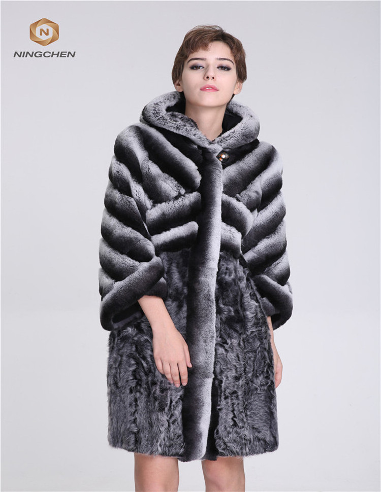 Luxury wholesale price Women rex rabbit fur Chinchilla Coat women rabbit fur coat with wholesale