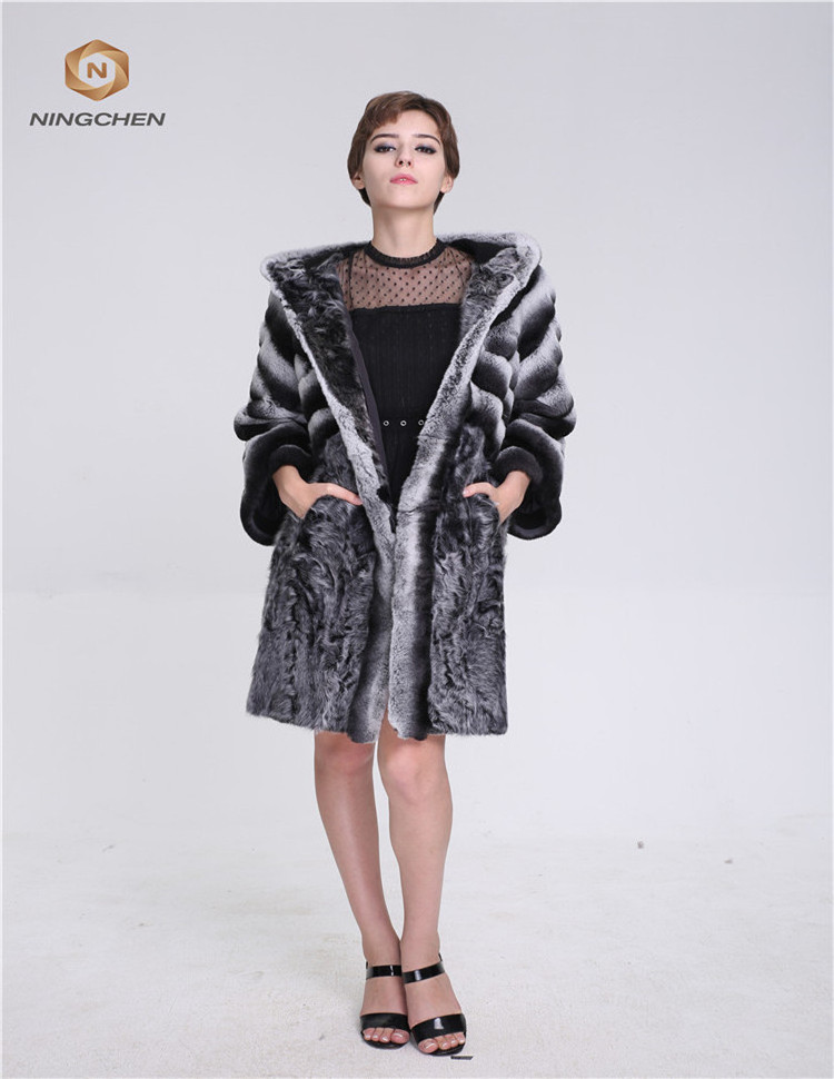 Luxury wholesale price Women rex rabbit fur Chinchilla Coat women rabbit fur coat with wholesale