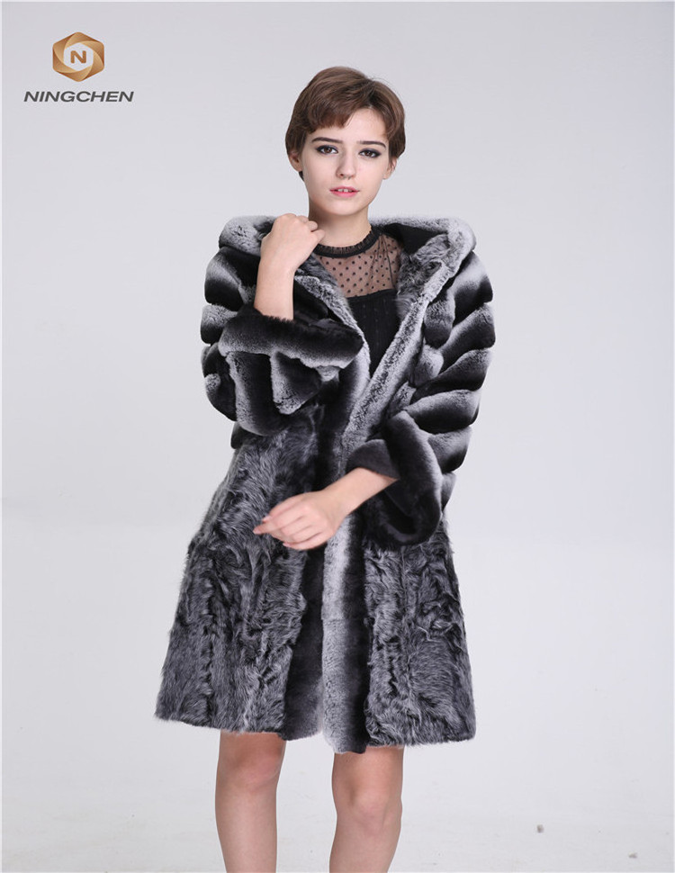 Luxury wholesale price Women rex rabbit fur Chinchilla Coat women rabbit fur coat with wholesale