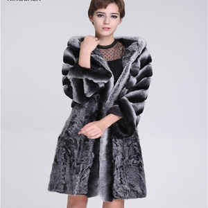 Luxury wholesale price Women rex rabbit fur Chinchilla Coat women rabbit fur coat with wholesale