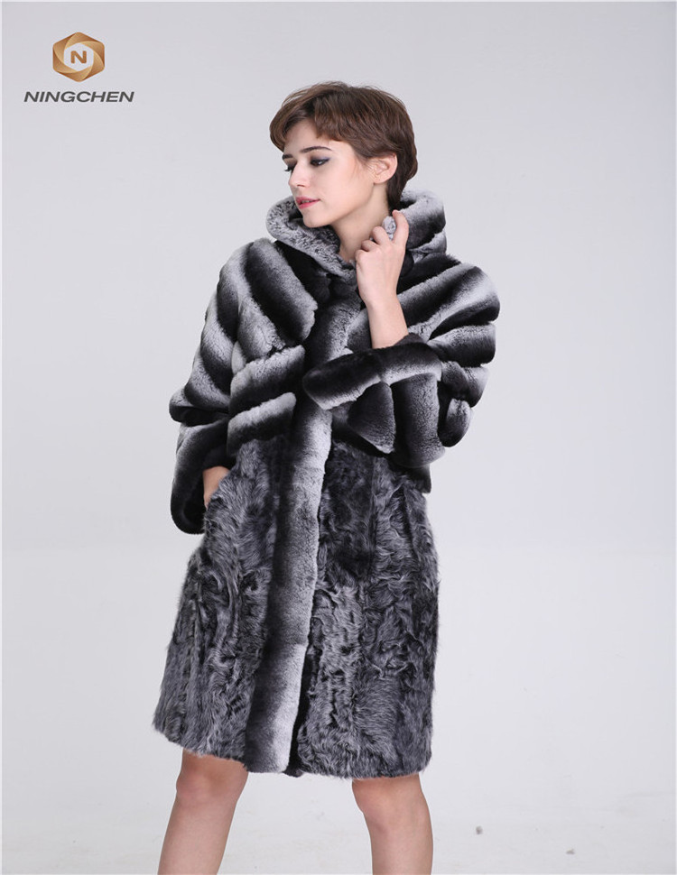 Luxury wholesale price Women rex rabbit fur Chinchilla Coat women rabbit fur coat with wholesale