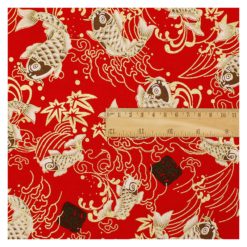 Japan koi plain weave 100% cotton gold foil print fabric