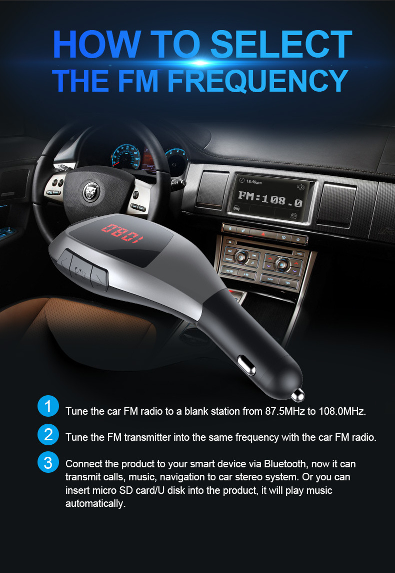 FM Transmitter Audio MP3 Player 3.1A Quick Charge Dual USB Car Charger  Kit Car