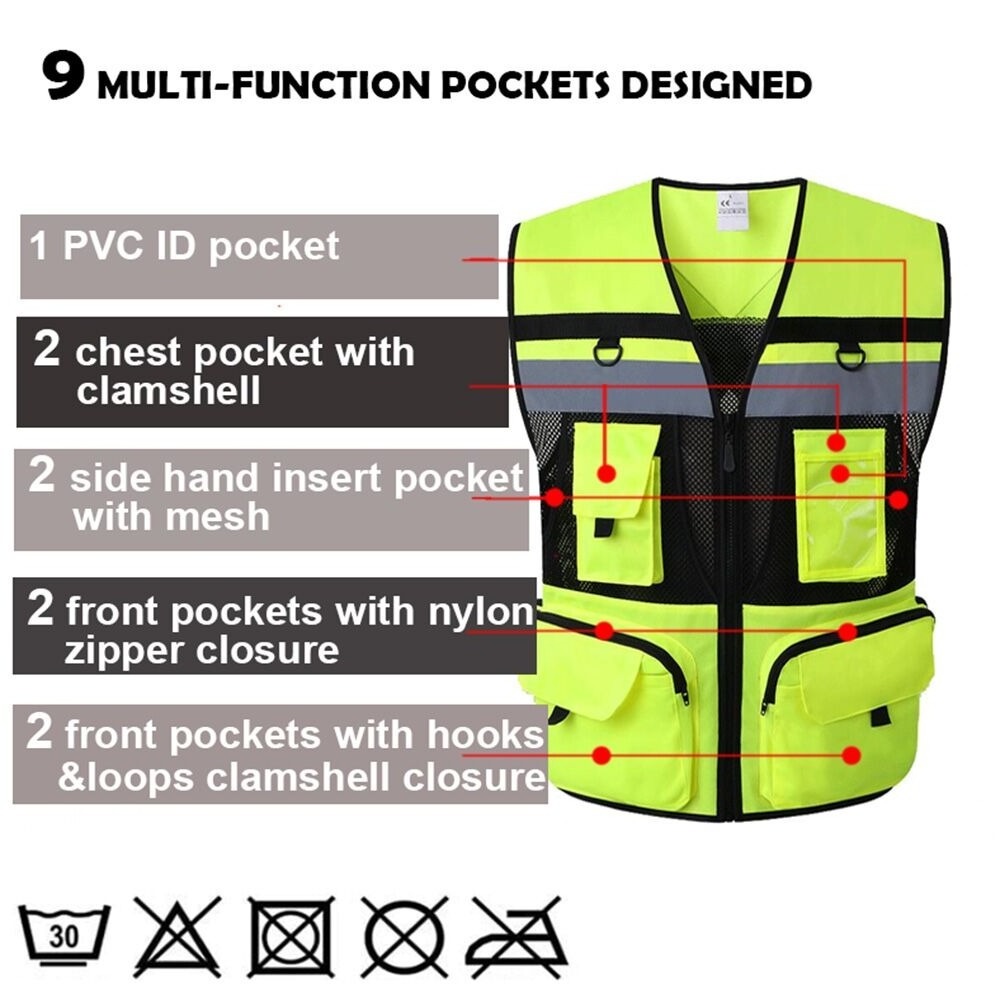 Automobile Motorcycle Reflective Safety Vest Yellow High Visibility Night Warning Safety Coat for Traffic Car Summer Mesh Vest