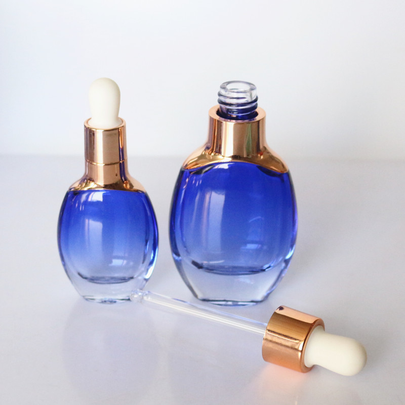 Luxury cosmetic packaging 30ml glass dropper bottle oval shape lotion bottle 50ml 100ml with rose gold pump cap face cream jars