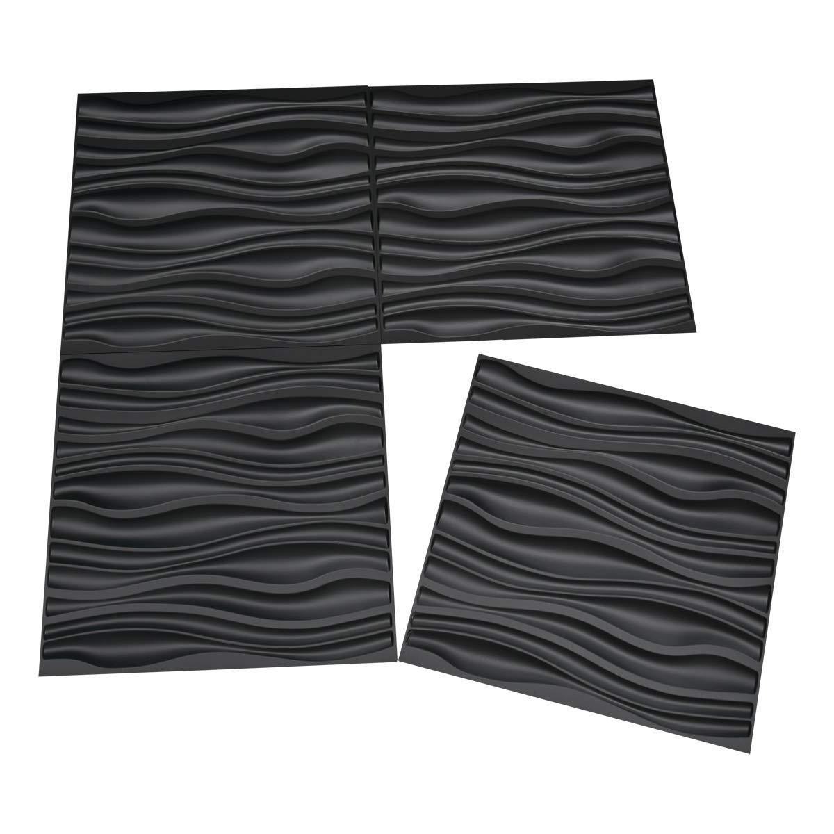 3D Board Decorative wall paneling tiles pvc wave design matt black 3d wall panels