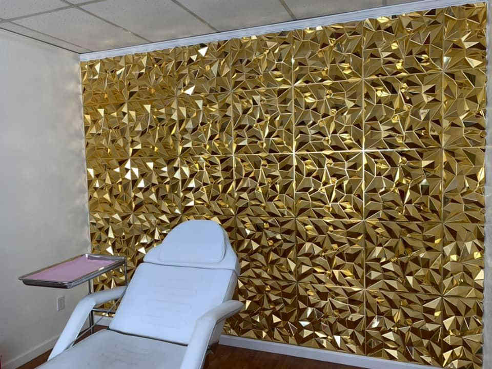 Waterproof Shining Gold electroplating gold color Diamond Design PVC 3d Wall Panel For Interior