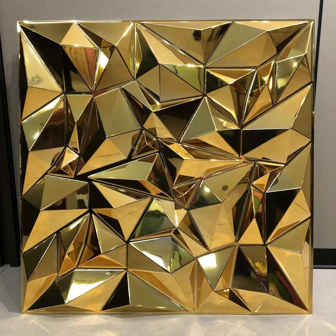 Waterproof Shining Gold electroplating gold color Diamond Design PVC 3d Wall Panel For Interior