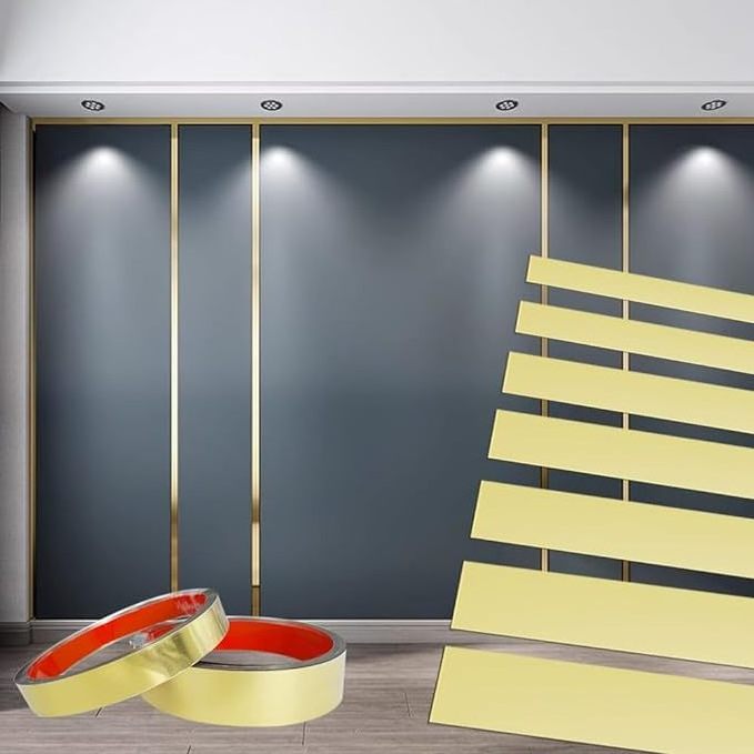 Peel and stick Stainless Steel Gold Metalized Mirror-Like Finish Molding & Wall Trim