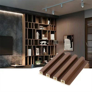 Interior indoor wall decoration 3d panels wooden color fluted wall panel wpc