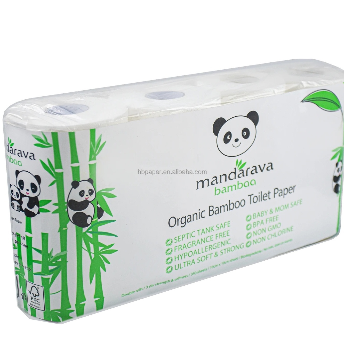 Bamboo pulp 3ply standard roll disposable 280 sheets 100% virgin bamboo toilet tissue paper