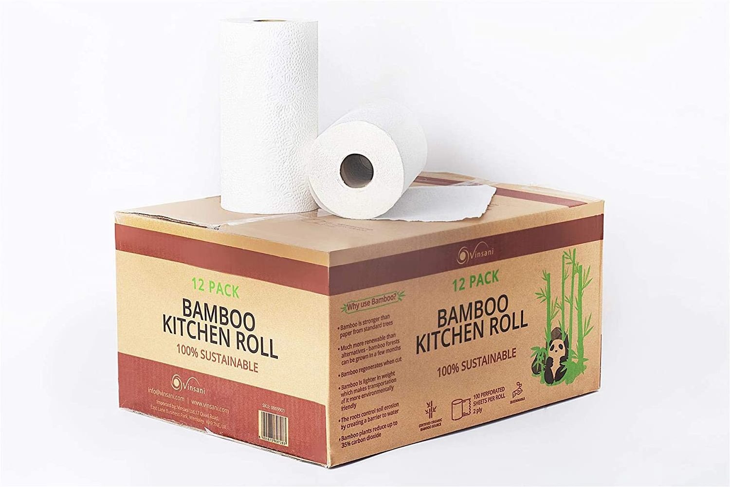 Kitchen Paper 2Ply Perforated Tree Free Strong Absorbent Sustainable Bamboo Roll Towel Tissue