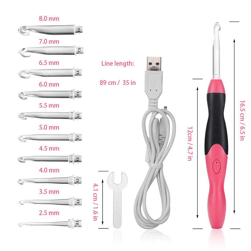 pengda new lighted detachable light interchangeable multiple needles set rechargeable usb led crochet hook with bag