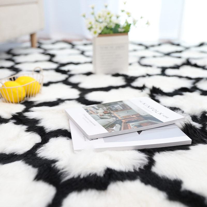 Anti slip rug soft silky smooth synthetic carpet for bedroom shaggy carpet customized plush black fur rug