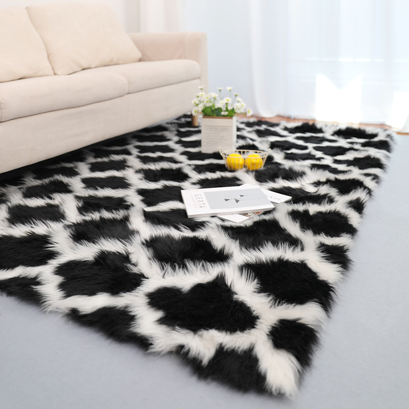 Anti slip rug soft silky smooth synthetic carpet for bedroom shaggy carpet customized plush black fur rug