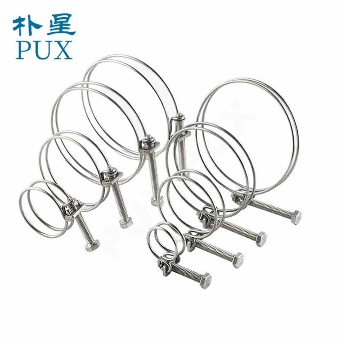 Industry bolt double wire spring hose clamp stainless steel metal adjustable wire clip cable clamp