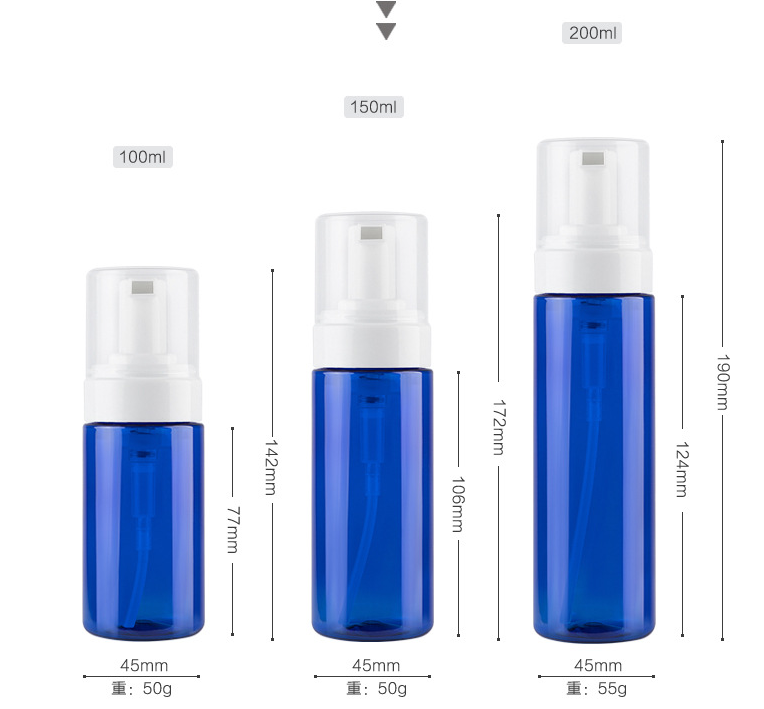 100ml 150ml transparent white cobalt blue plastic bottle foam pump moussing bubble facial cleanser bottle