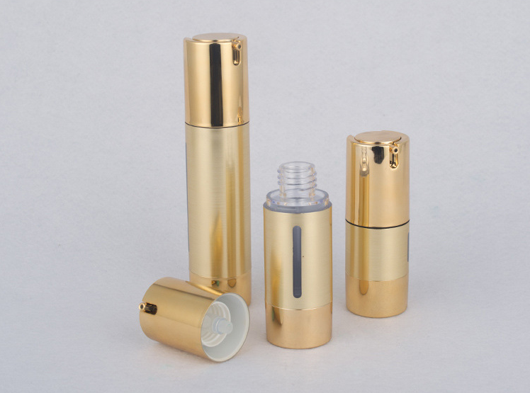 RTS 15ml 30ml 50ml gold silver cosmetic lotion airless pump plastic bottle