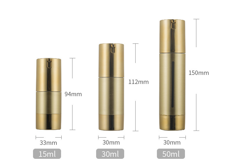 RTS 15ml 30ml 50ml gold silver cosmetic lotion airless pump plastic bottle