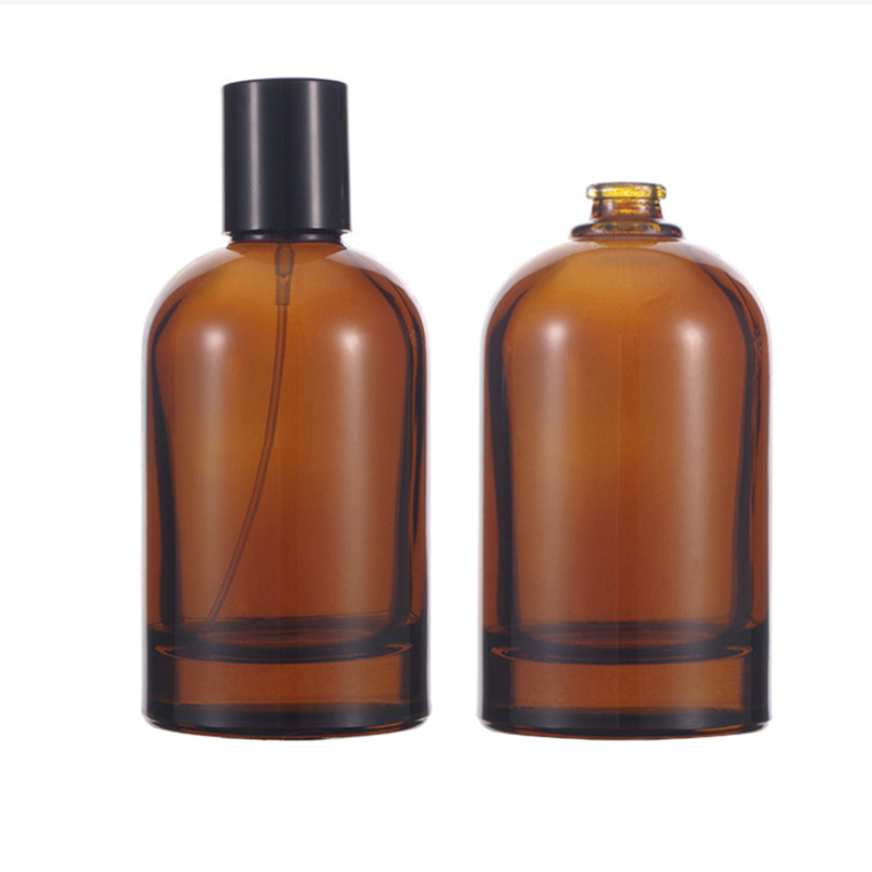 30ml 50ml 100ml thickened bottom amber cylinder perfume bottle crimped brown cosmetic packaging glass bottles