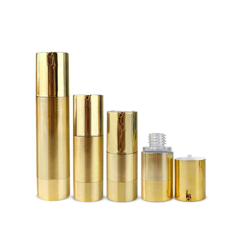 High-grade brushed gold and silver emulsion cosmetic packaging airless pump jar creamhead vacuum spray bottle plastic bottles