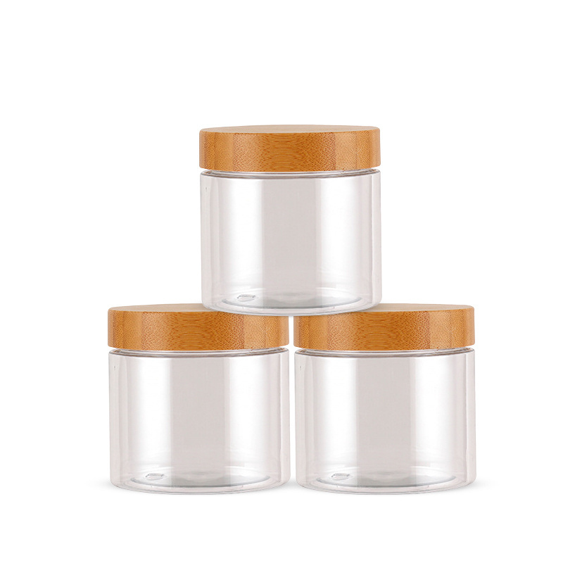 150ml pet container with bamboo lid  250ml 4 oz 6 oz 8 oz Empty Body Scrub Container Body Butter Jar with bamboo lid