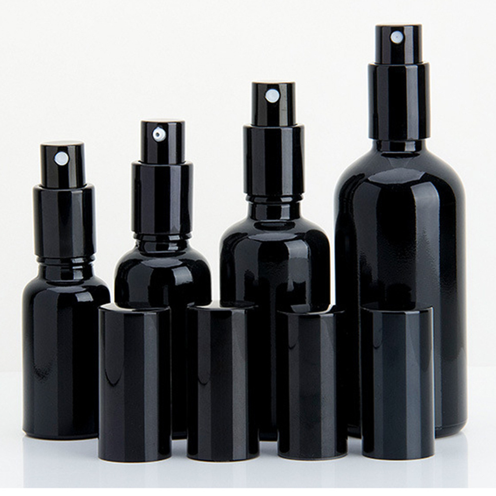 30 ml 50ml spray bottle frosted black glass bottle with  black metal pump spray