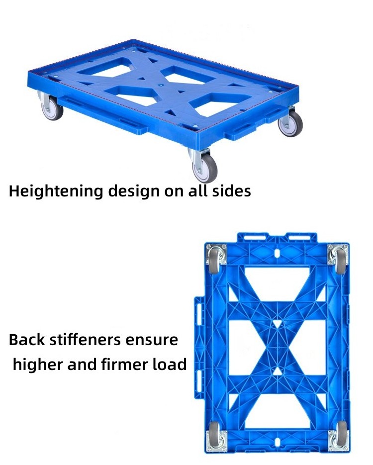 Spliced interlocking portable  plastic moving 4 wheel  dolly crate trolley