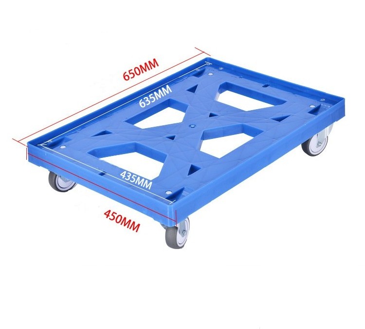 Spliced interlocking portable  plastic moving 4 wheel  dolly crate trolley