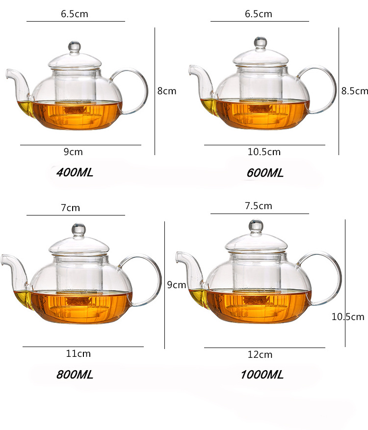 400ml 600ml 800ml 1000ml heat resistant borosilicate Glass TeaPot with infuser