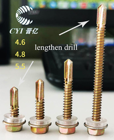 zinc yellow/silver hex flange head self drilling screw