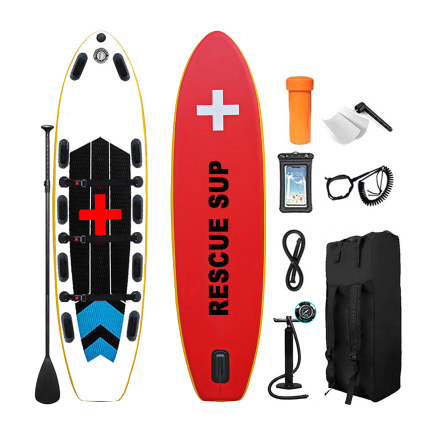 OEM Red  lightweight drop stitch fabric inflatable small short lifeguard rescue board sled for jet ski with Accessories