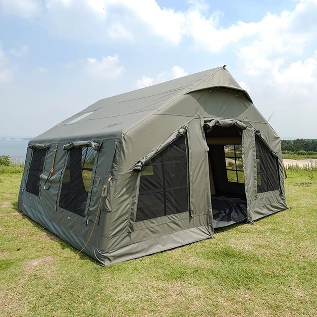 Large Portable Glamping Pvc Composite Cloth Waterproof Air Poles Cabin Tents Outdoor Camping Inflatable Tent For Family Travel