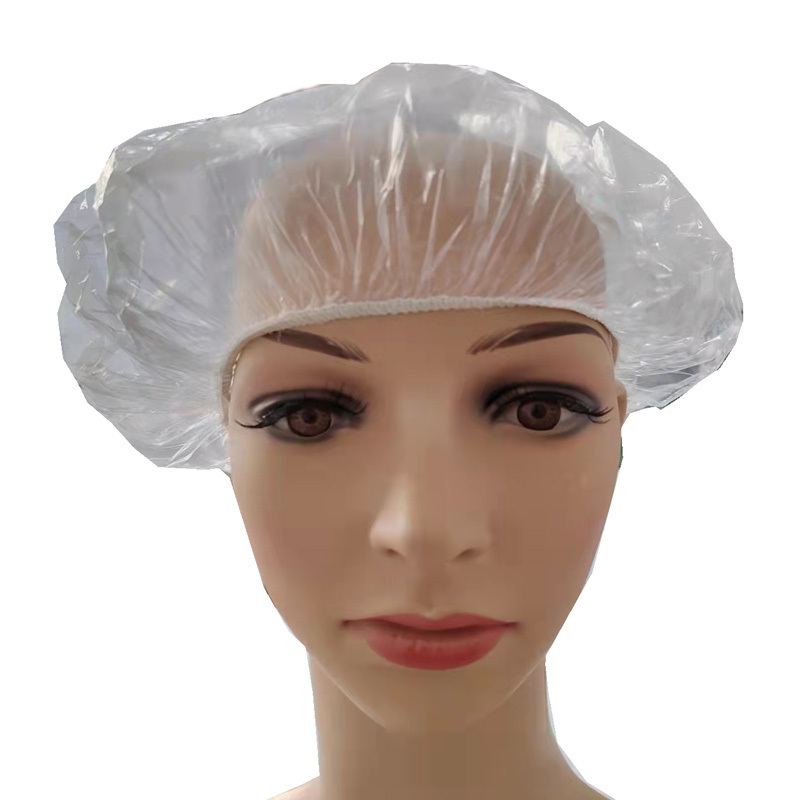 Custom Waterproof Thickening Elastic Clear Bath Cap Salon Hotel Travel Disposable Plastic PE Shower Cap for Unisex