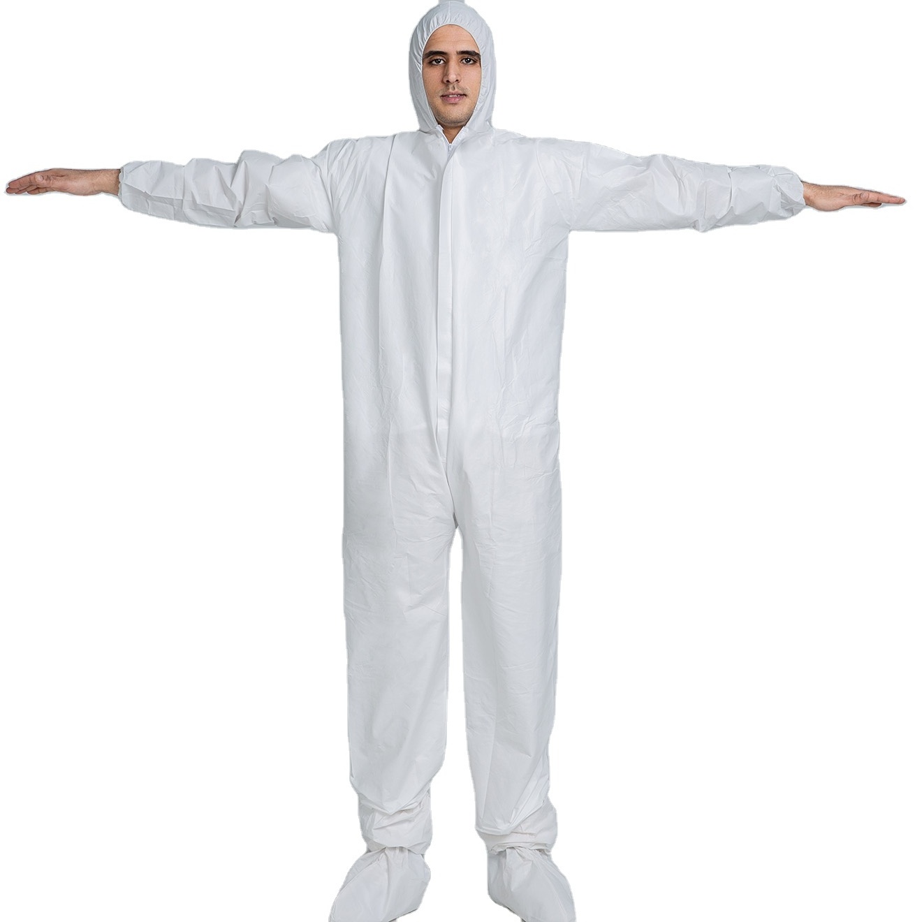 disposable non-woven polypropylene white lightweight dustproof soft protective coverall with hood overalls use in workplaces