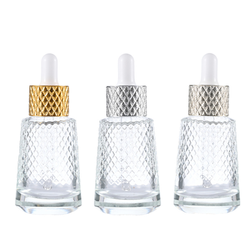 Cosmetic packaging 30ml Pineapple Conical Shape Transparent Glass Dropper Bottle For Essence Stoste Subpack Essential Oil