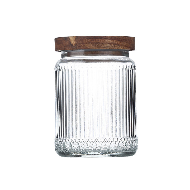 Kitchen Storage Jar Canister Set Jar Storage Bottles & Jars Cover with Custom Airtight Bamboo Wood Lids Bulk Food Glass