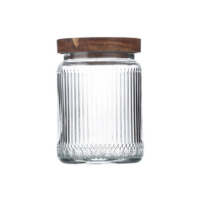 Kitchen Storage Jar Canister Set Jar Storage Bottles & Jars Cover with Custom Airtight Bamboo Wood Lids Bulk Food Glass