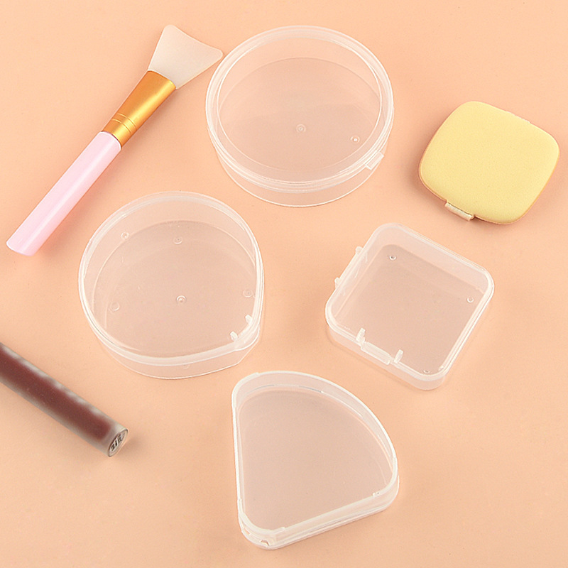 Free sample makeup tool Fan shape Dust proof portable transparent air cushion powder puff packaging box