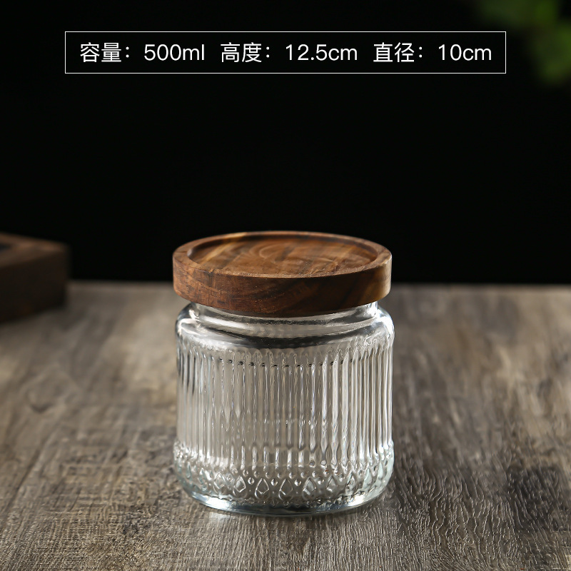 Kitchen Storage Jar Canister Set Jar Storage Bottles & Jars Cover with Custom Airtight Bamboo Wood Lids Bulk Food Glass