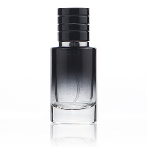 Luxury Cosmetic Packaging Portable cylinder gradient black glass 30ml perfume bottle with press spray