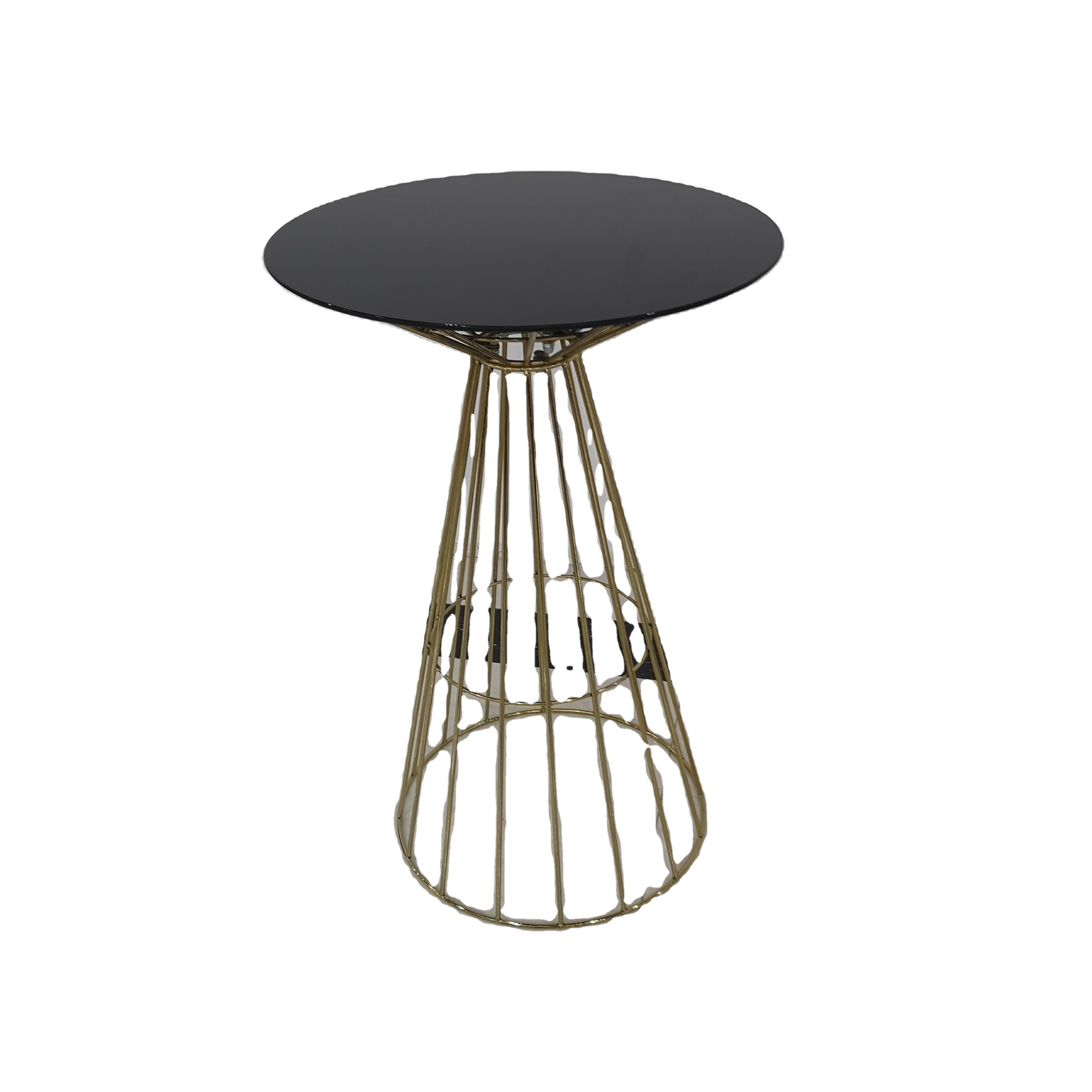 Modern luxury High pub table with glass on the top for sale Gold Metal Wire Base Glass kitchen bar table