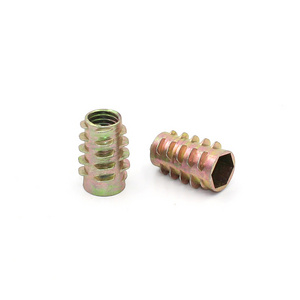 High quality customization yellow zinc screw-in Internal and external thread nut Threaded insert nut