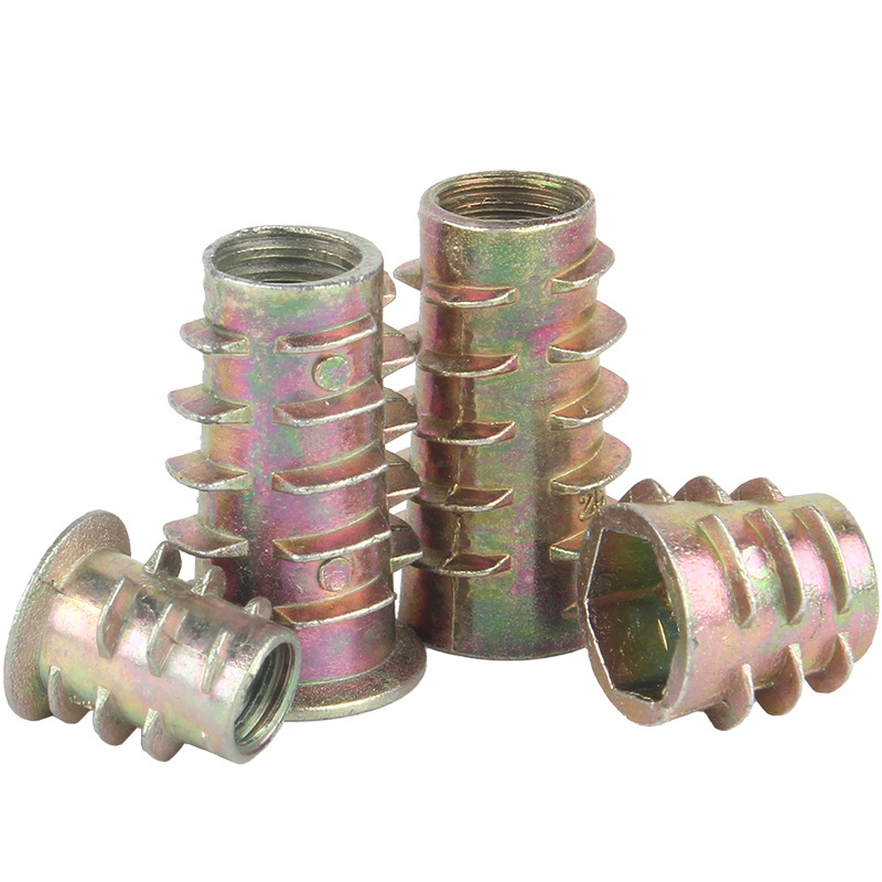 High quality customization yellow zinc screw-in Internal and external thread nut Threaded insert nut