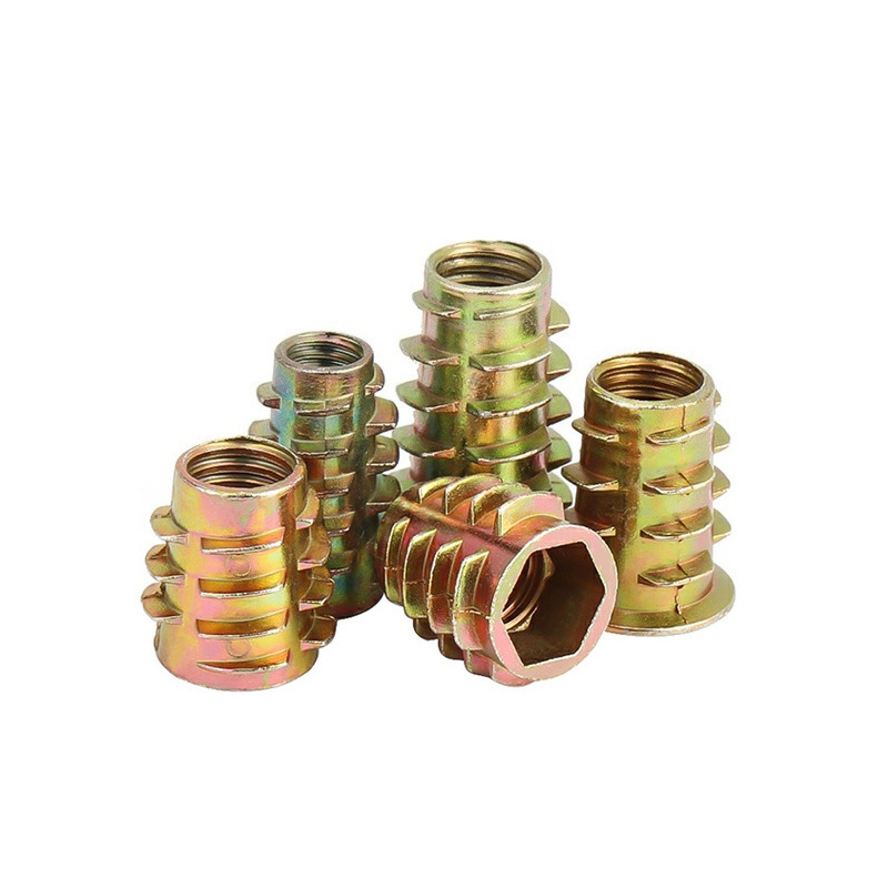 High quality customization yellow zinc screw-in Internal and external thread nut Threaded insert nut