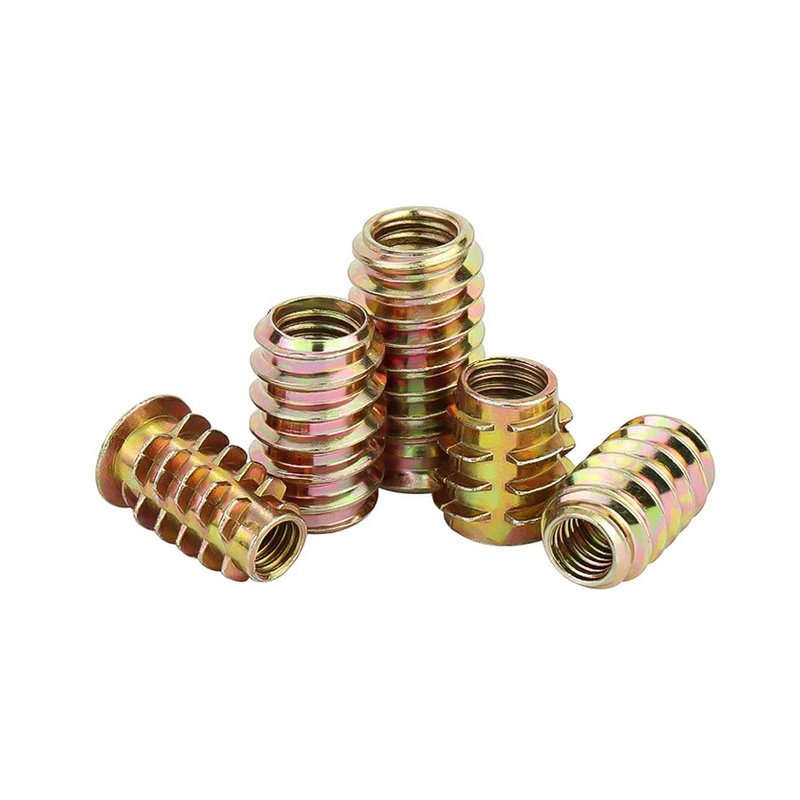 High quality customization yellow zinc screw-in Internal and external thread nut Threaded insert nut